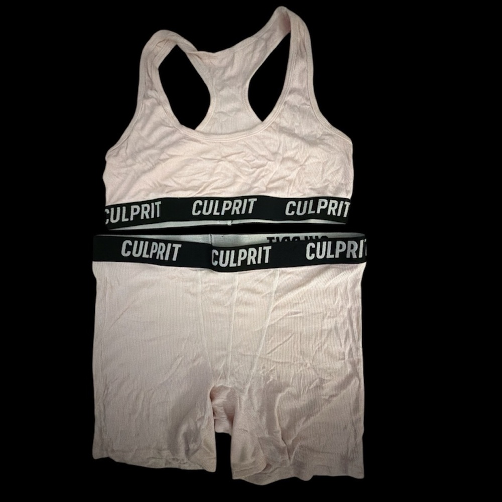 Culprit Women’s Boxers and Sports Bra Pink and White XL